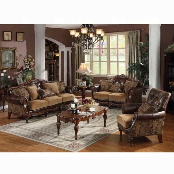 ACME Dreena Two Tone Faux Leather Cherry Finish Sofa w/5 Pillows 05495