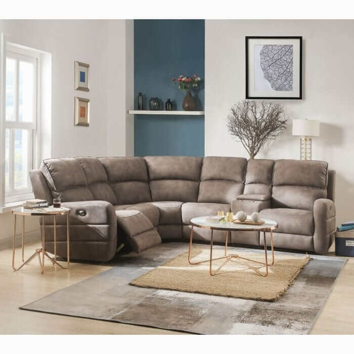 ACME Olwen Power Motion & USB Sectional Mocha Sofa 54590