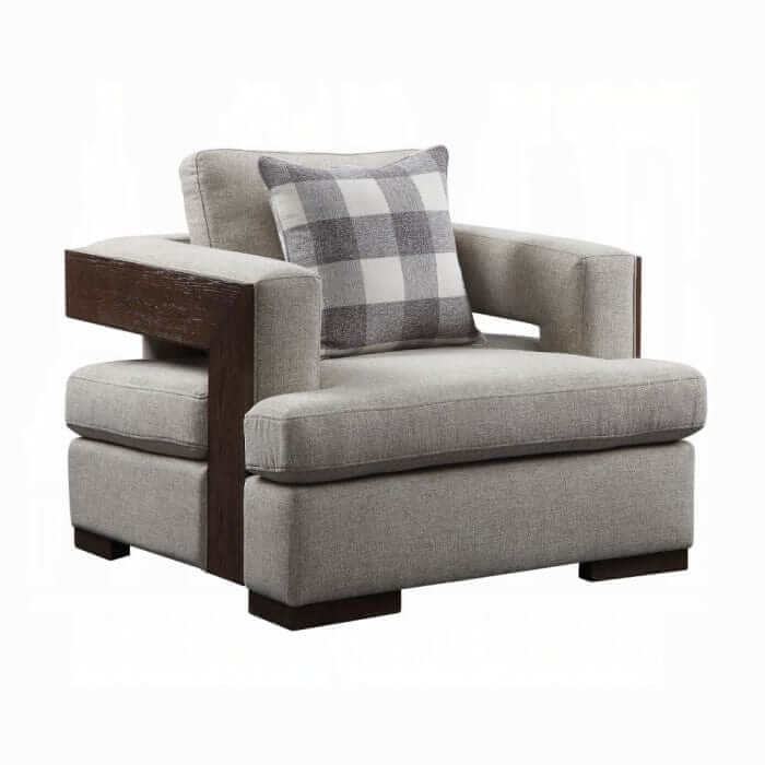 ACME Niamey Fabric & Walnut Chair w/1 Pillow 54852
