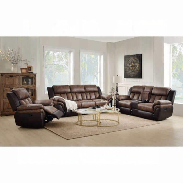 ACME Jaylen Toffee & Espresso Polished Microfiber Motion Sofa 55425