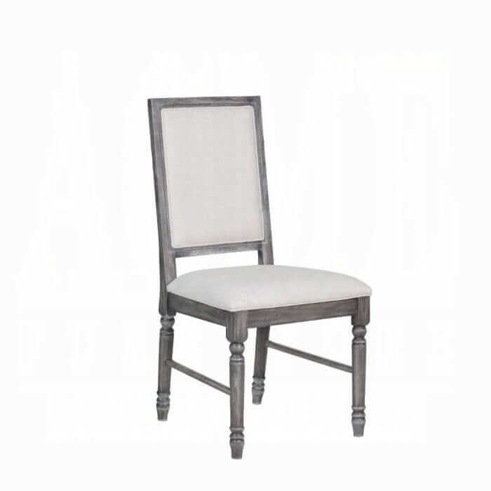 ACME Leventis Cream Linen & Weathered Gray Side Chair 66182