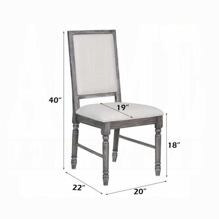 ACME Leventis Cream Linen & Weathered Gray Side Chair 66182