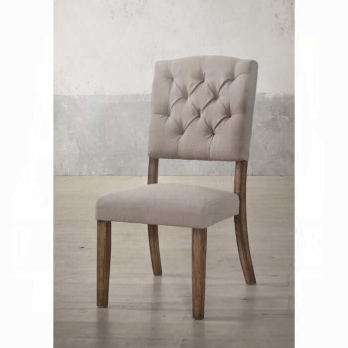 ACME Bernard Cream Linen & Weathered Oak Side Chair (Set-2) 66187