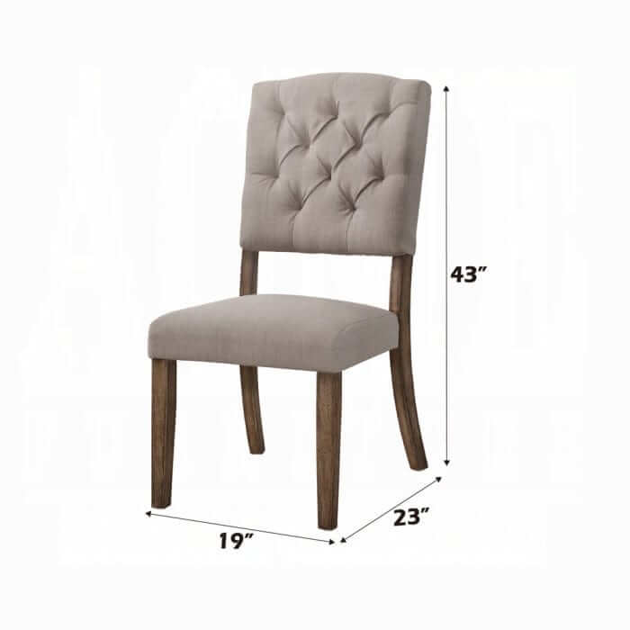 ACME Bernard Cream Linen & Weathered Oak Side Chair (Set-2) 66187