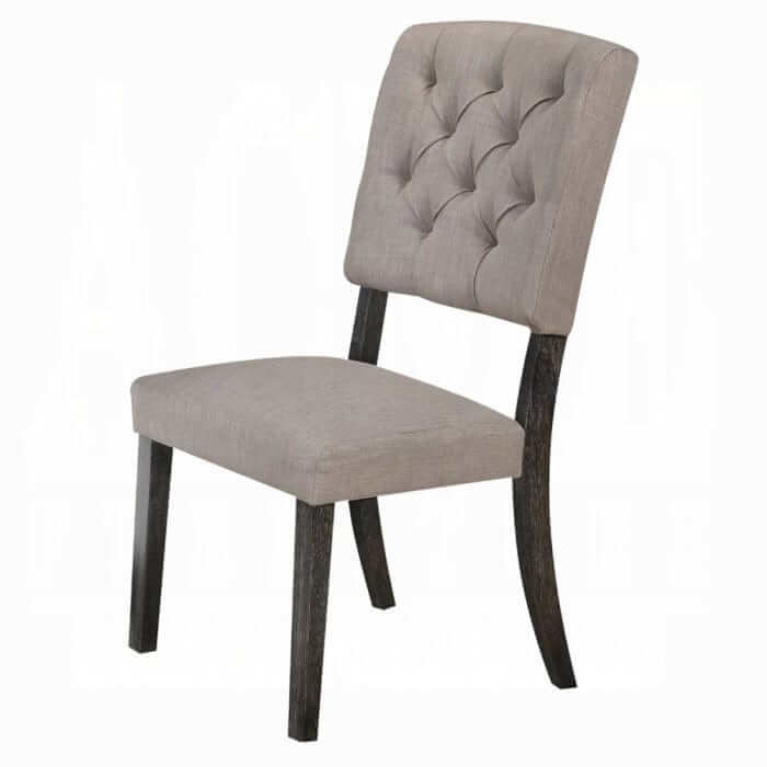 ACME Bernard Beige Linen & Weathered Gray Oak Side Chair SKU 66192