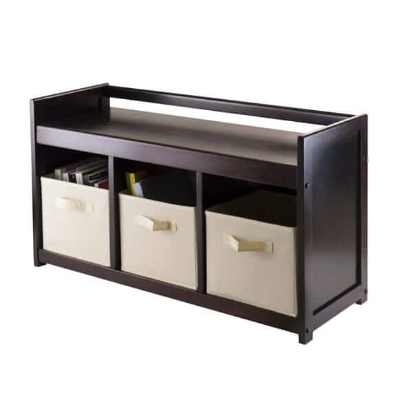 Winsome Addison Espresso & Beige 4-Pc Storage Bench with Baskets 92701