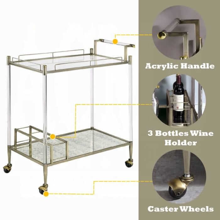ACME Cirro Mirror & Wire Brass Serving Cart AC00160