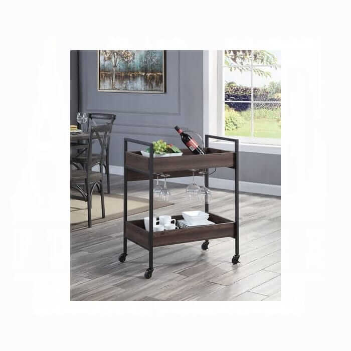 ACME Jerrick Walnut & Black Serving Cart AC00326