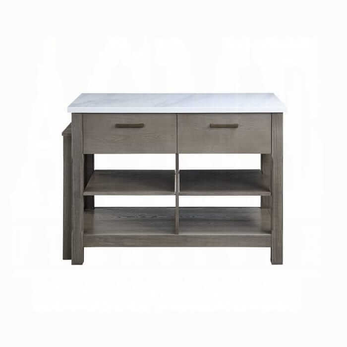 ACME Feivel Marble Top & Gray Kitchen Island w/Pull Out Table DN00307