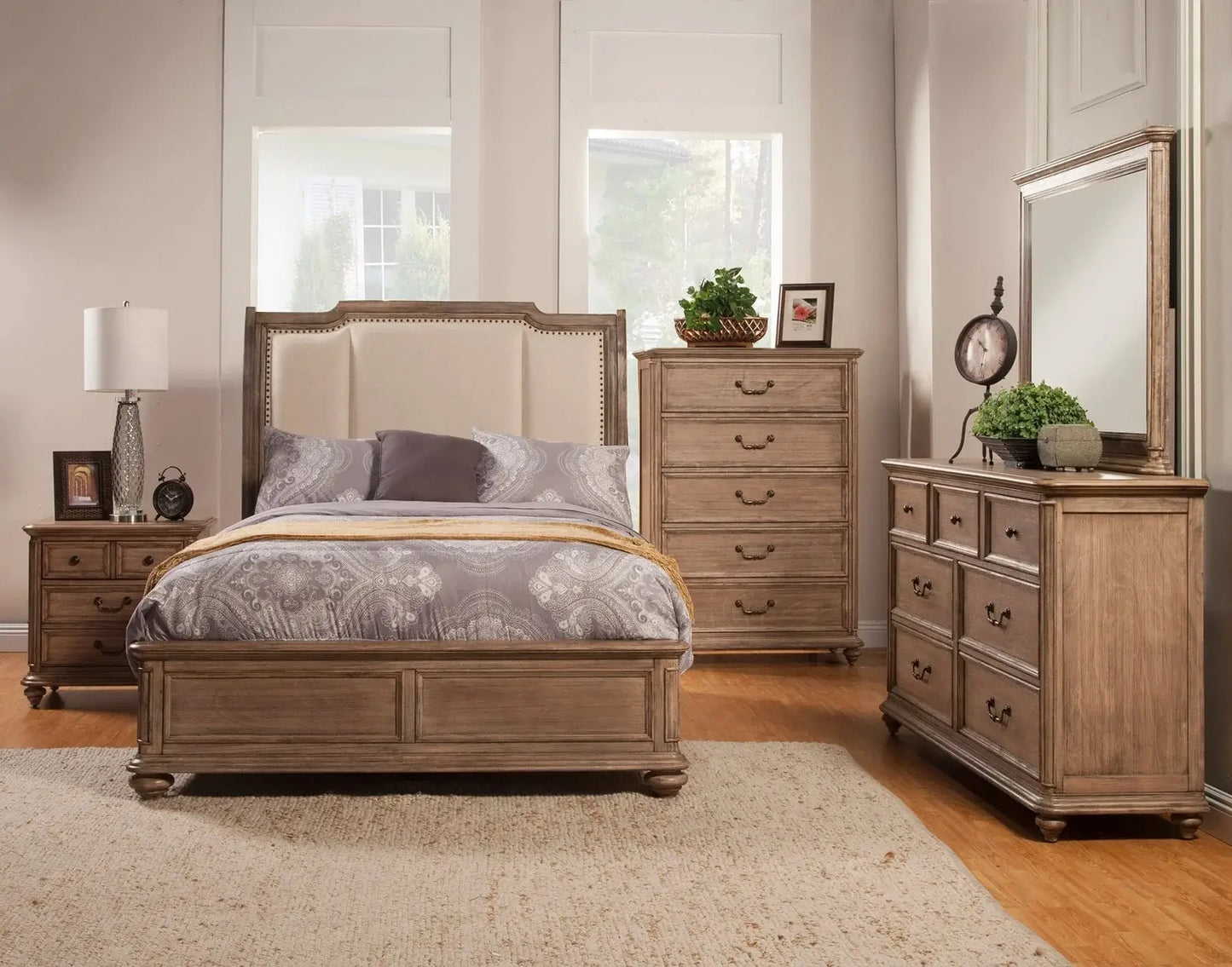 Alpine Furniture Melbourne Queen Sleigh Bed w/Upholstered Headboard 1200-01Q