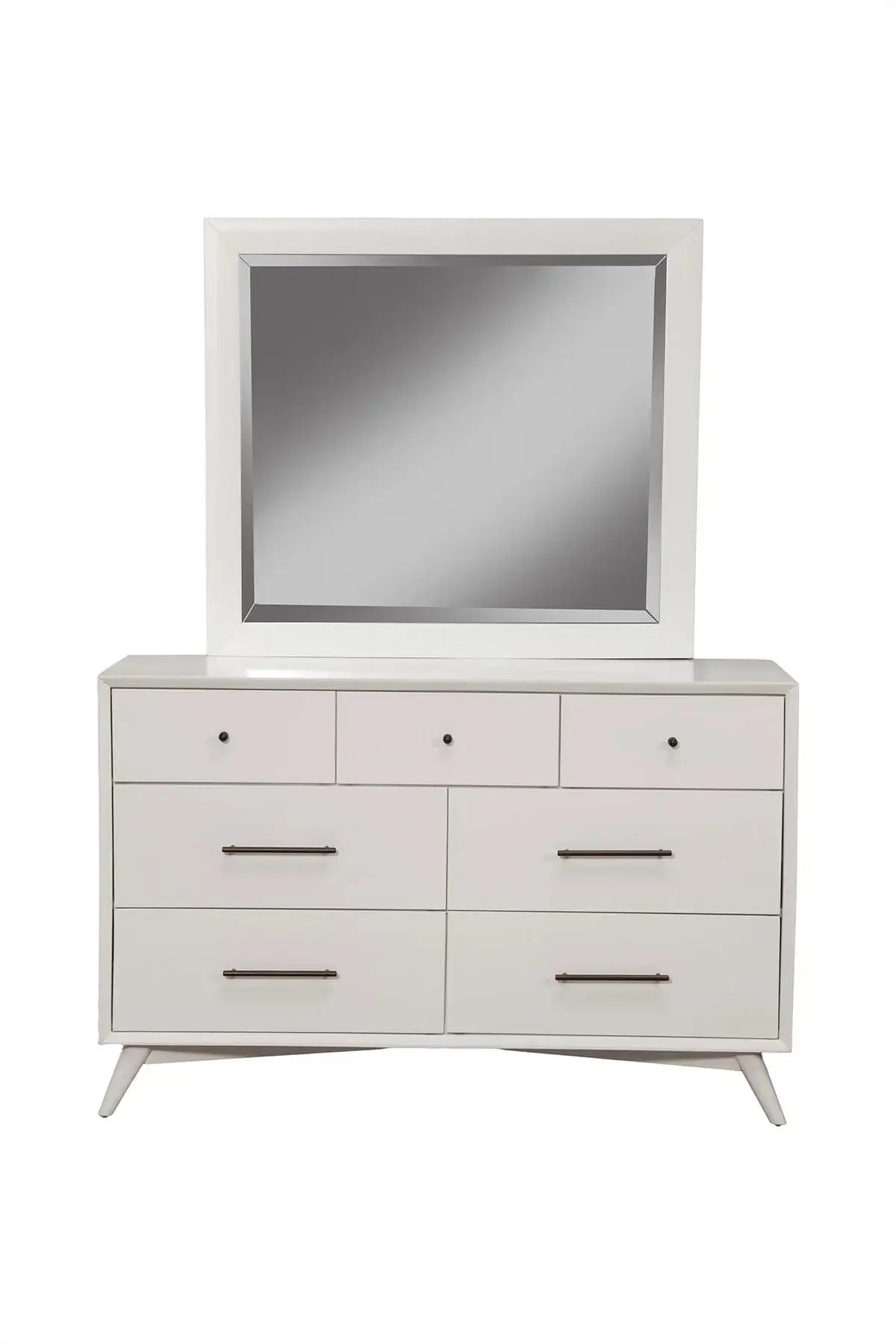 Alpine Furniture White Flynn Mid Century Modern 7 Drawer Dresser 966-W-03