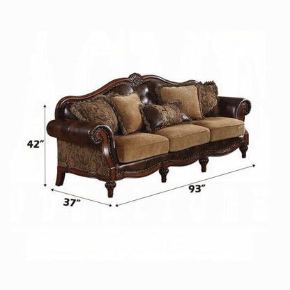 ACME Dreena Two Tone Faux Leather Cherry Finish Sofa w/5 Pillows 05495