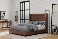 Alpine Furniture Mundo Brown Upholstered Standard King Platform Bed 1196EK