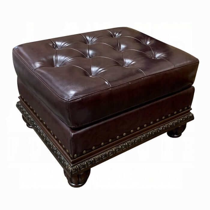 ACME Anondale Espresso Top Grain Leather Match Ottoman 15034