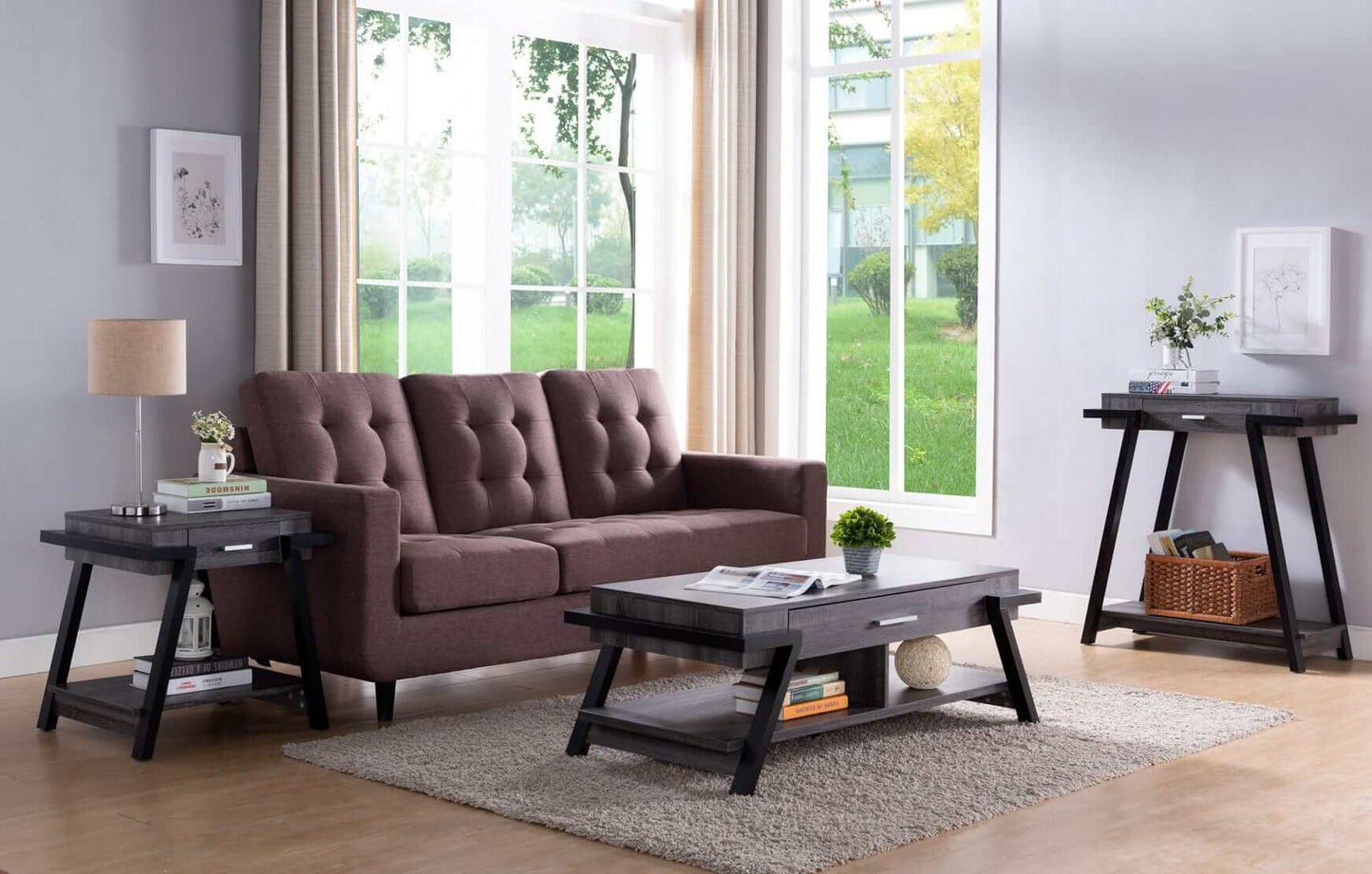 ID International Distressed Grey & Black End Table 182339ET