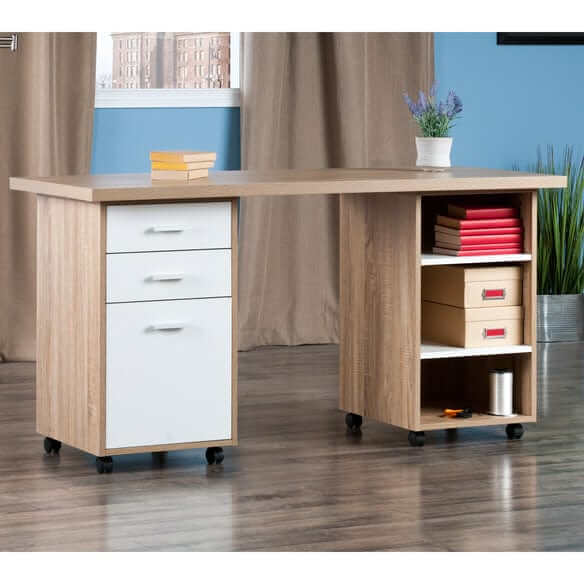 Winsome Kenner 3-Pc Modular Reclaimed Wood and White Desk Set 18361
