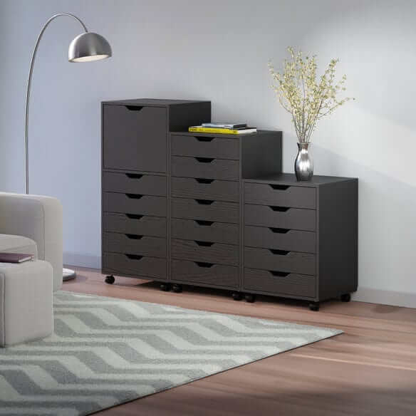 Winsome Halifax 3-Pc Black Multi-Drawer Storage Cabinet Set 20395