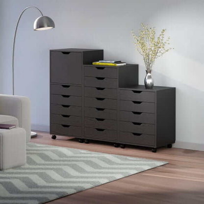 Winsome Halifax 3-Pc Black Multi-Drawer Storage Cabinet Set 20395