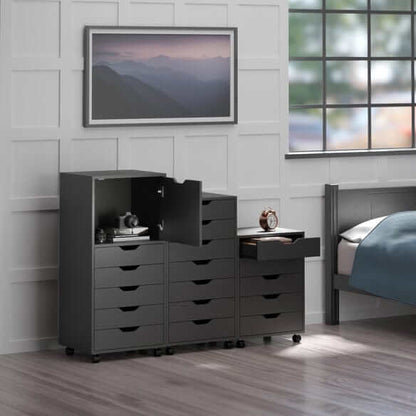 Winsome Halifax 3-Pc Black Multi-Drawer Storage Cabinet Set 20395