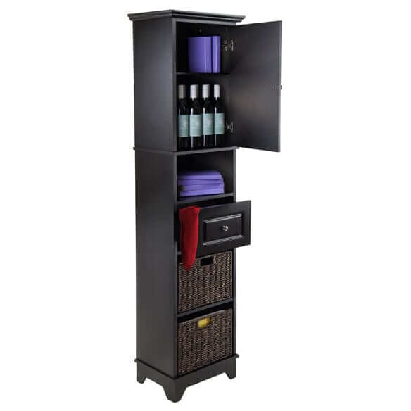Winsome Wyatt Blk & Chocolate 3-Pc Storage Cabinet w/ 2 Foldable Baskets 20618
