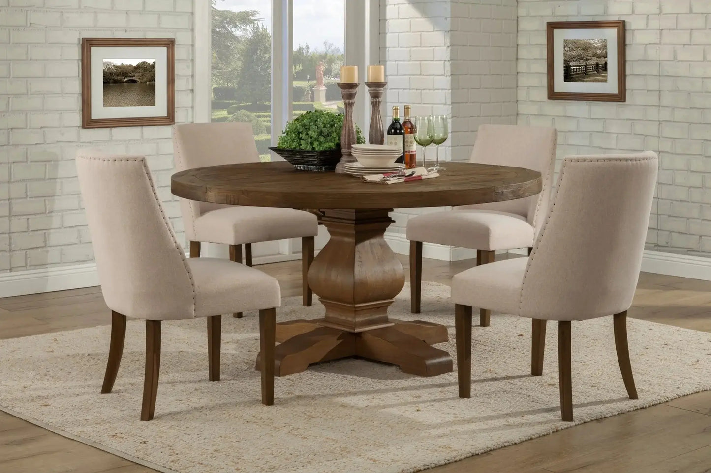 Alpine Furniture Kensington Walnut 60" Rd Solid Pine Dining Table 2668WAL-25