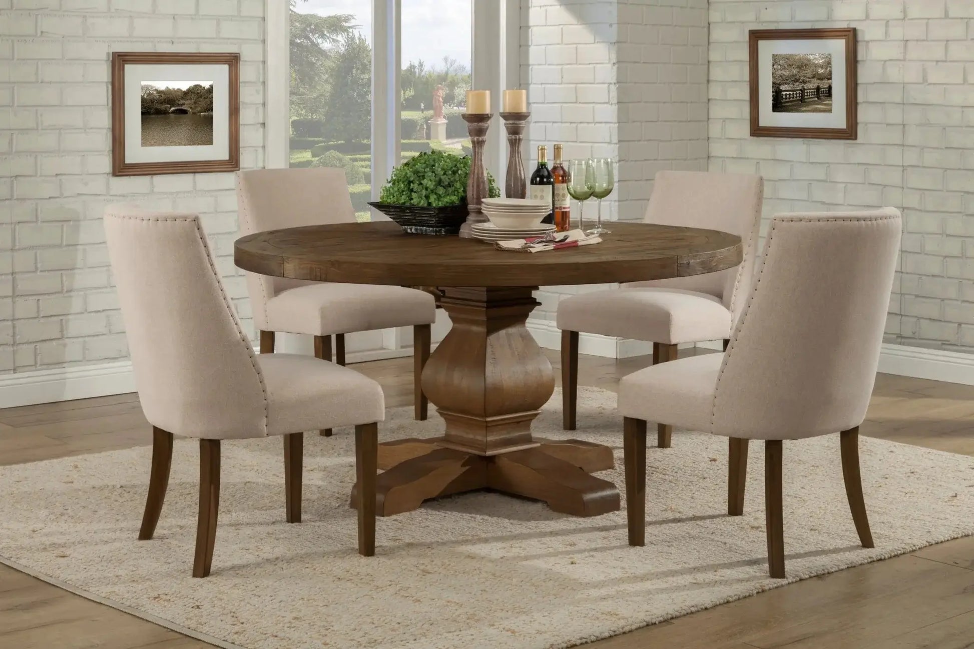 Alpine Furniture Kensington Walnut 60" Rd Solid Pine Dining Table 2668WAL-25