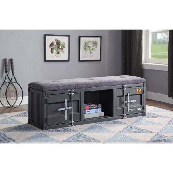 ACME Cargo Gray Fabric & Gunmetal Finish Bench 35927