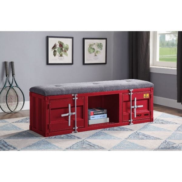 ACME Grey and Red Bench with Storage 35956