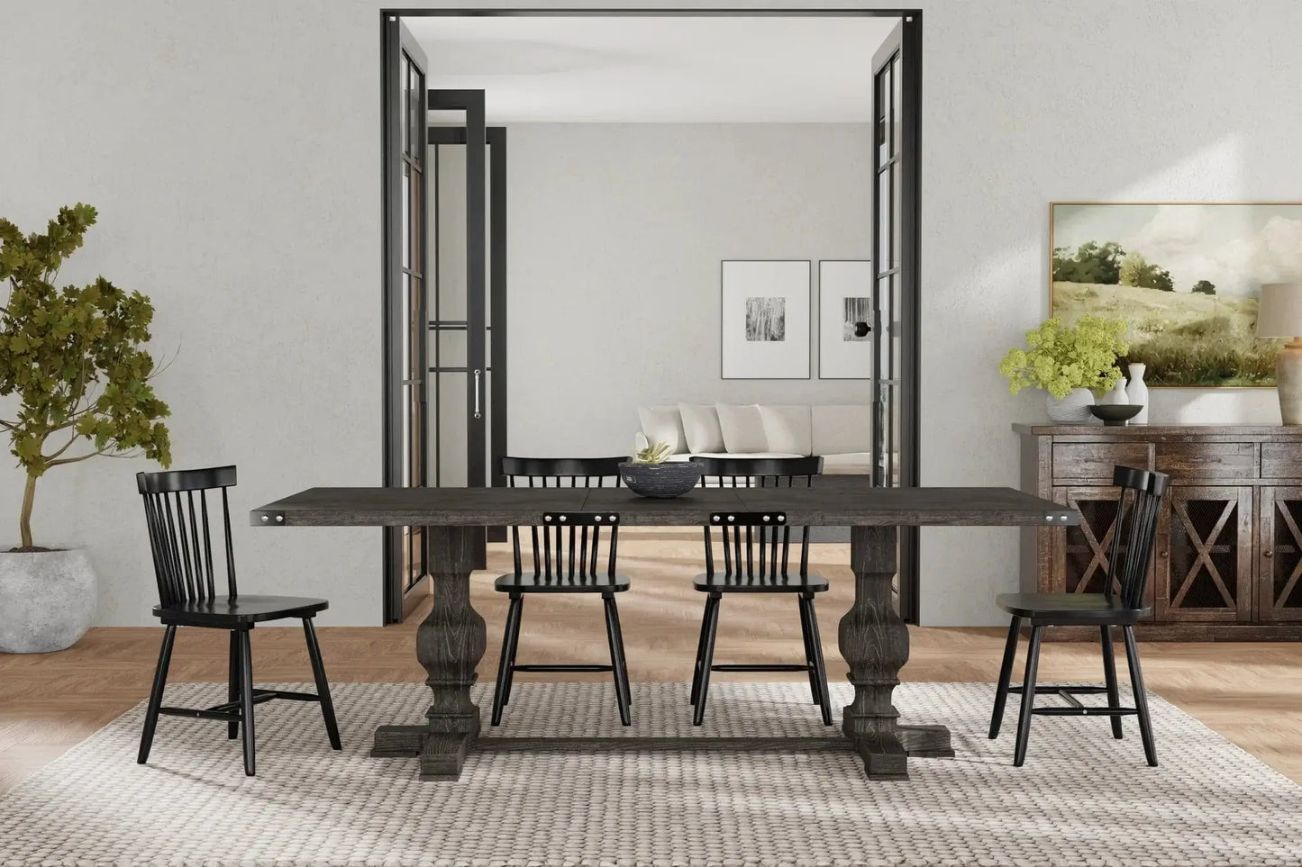 Alpine Furniture Manchester Charcoal Trestle Wood Dining Table 3868CHA-01