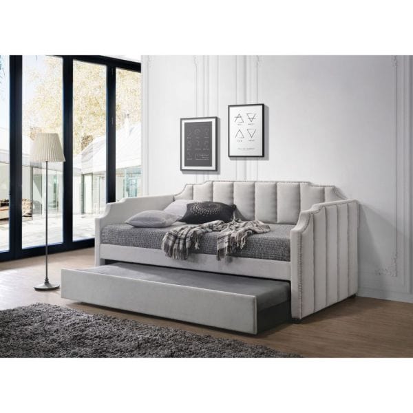 ACME Peridot Dove Gray Velvet Twin Size Daybed & Trundle 39410