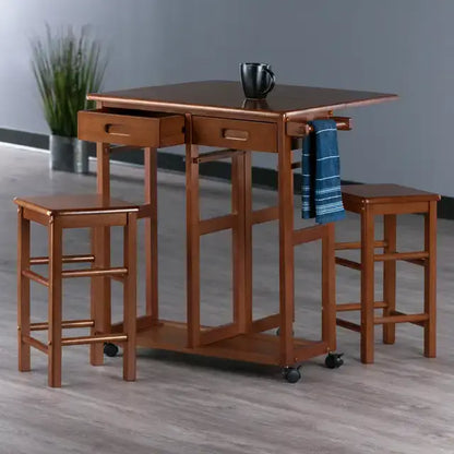 Winsome Wood Suzanne 3-Pc Teak Space Saver with Tuck-Away Stools 39330