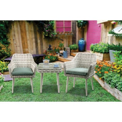 ACME Tashay Green Fabric & Beige Wicker 3Pc Patio Bistro Set 45005