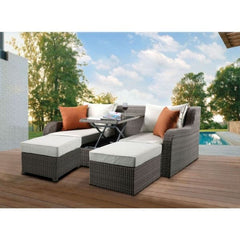 ACME Salena Beige Fabric & Gray Wicker Patio Sectional w/Ottomans 45010