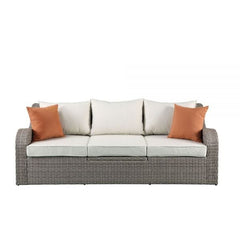 ACME Salena Beige Fabric & Gray Wicker Patio Sectional w/Ottomans 45010