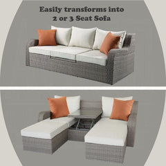 ACME Salena Beige Fabric & Gray Wicker Patio Sectional w/Ottomans 45010