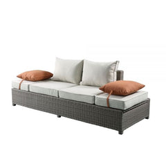 ACME Salena Beige & Gray Wicker Patio Sofa & Ottoman w/2 Pillows 45015