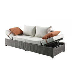 ACME Salena Beige & Gray Wicker Patio Sofa & Ottoman w/2 Pillows 45015