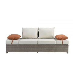 ACME Salena Beige & Gray Wicker Patio Sofa & Ottoman w/2 Pillows 45015