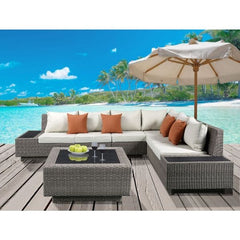 ACME Salena Beige & Gray Wicker Patio Sectional & Cocktail Table 45020