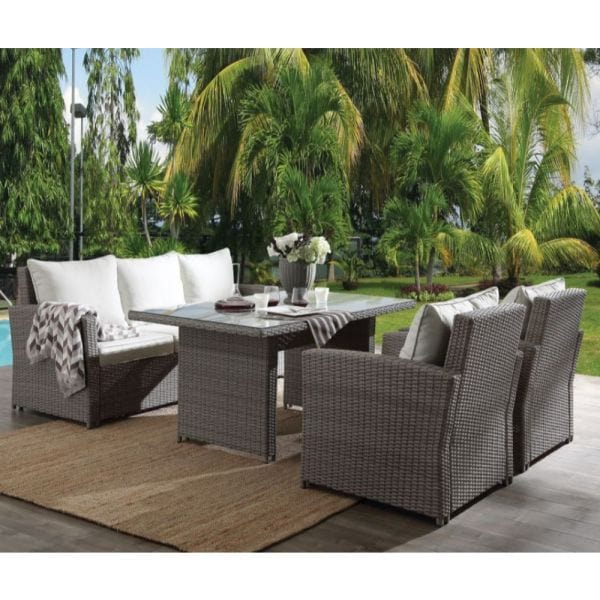 ACME Tahan Fabric & Two Tone Gray Wicker 4Pc Patio Set 45070