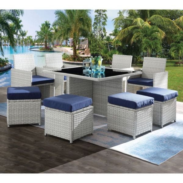 ACME Paitalyi Blue Fabric & Wicker 9Pc Patio Set 45075