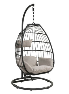 ACME Oldi Beige & Black Wicker Patio Hanging Chair with Stand 45115