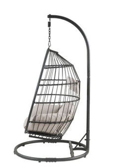 ACME Oldi Beige & Black Wicker Patio Hanging Chair with Stand 45115