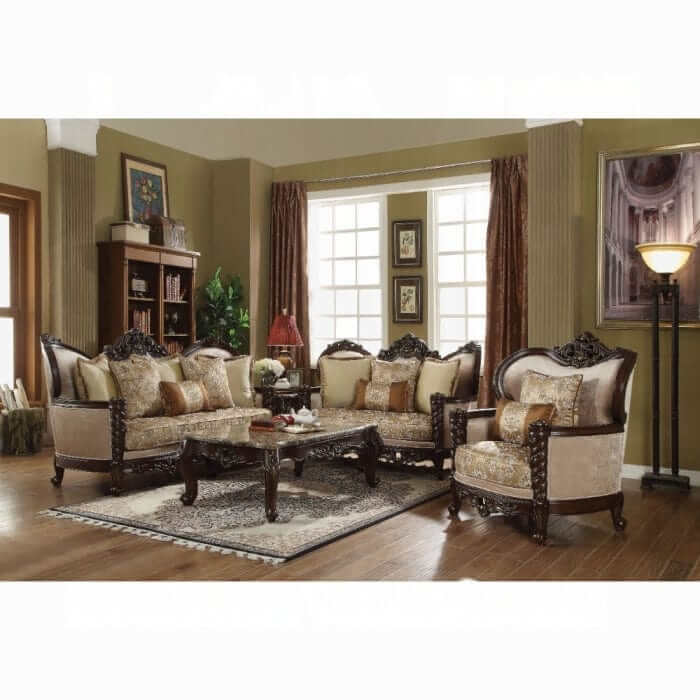 ACME Devayne  Fabric & Dark Walnut Sofa w/6 Pillows 50685