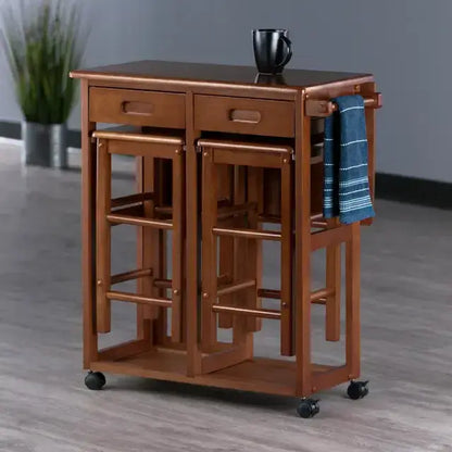 Winsome Wood Suzanne 3-Pc Teak Space Saver with Tuck-Away Stools 39330
