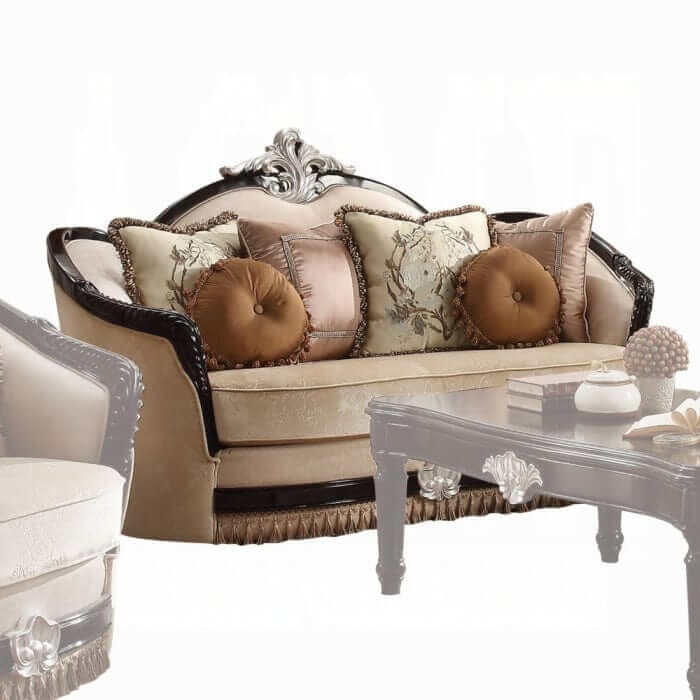 ACME Ernestine Tan Fabric & Black Loveseat w/6 Pillows 52111