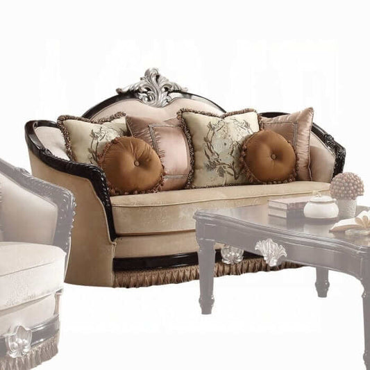 ACME Ernestine Tan Fabric & Black Loveseat w/6 Pillows 52111