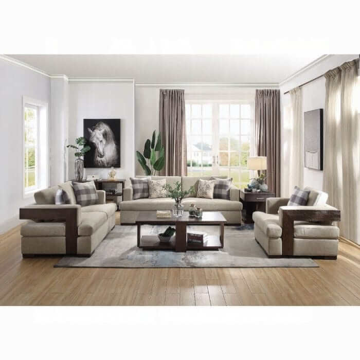 ACME Niamey Fabric & Walnut Sofa w/4 Pillows 54850