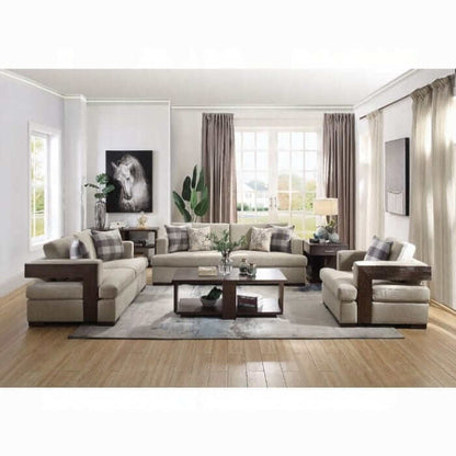 ACME Niamey Fabric & Walnut Sofa w/4 Pillows 54850