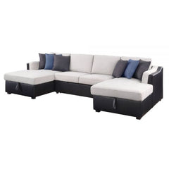 ACME Merill Beige Fabric & Black PU Sectional Sofa w/Sleeper 56015